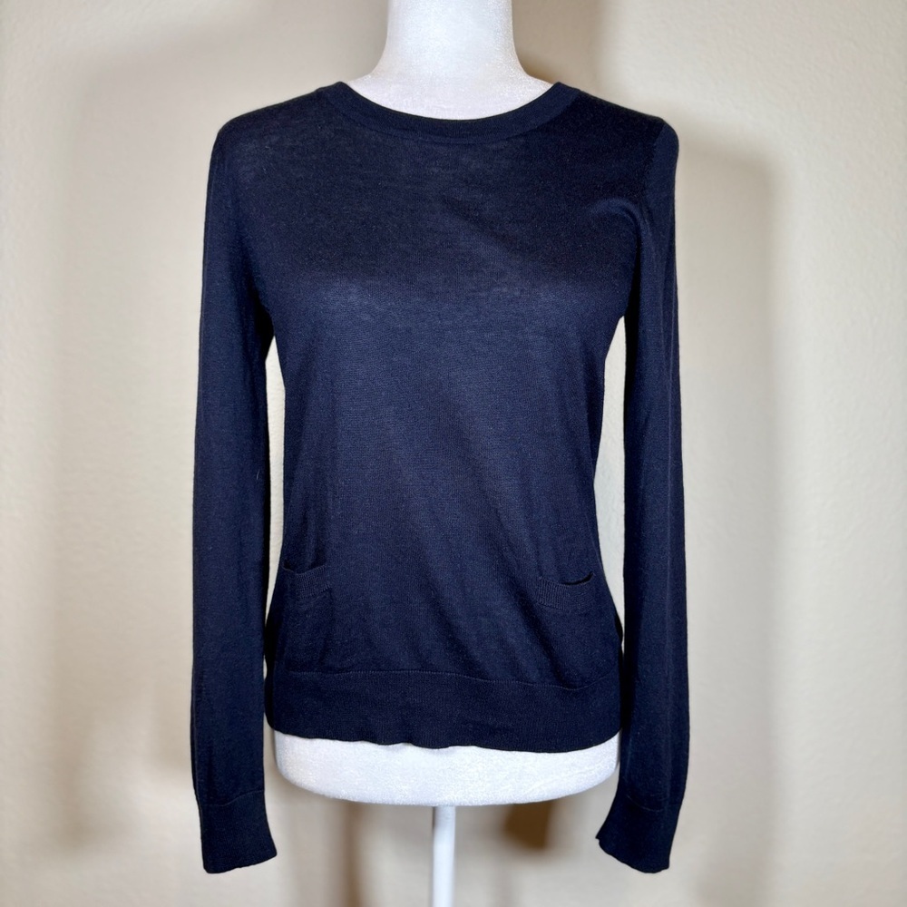 Jigsaw Navy Silk/Wool/Cashmere Blend Lightweight Sweater Size Medium - Picture 1 of 7